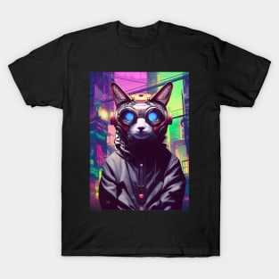 Techno Cat In Japan Neon City T-Shirt